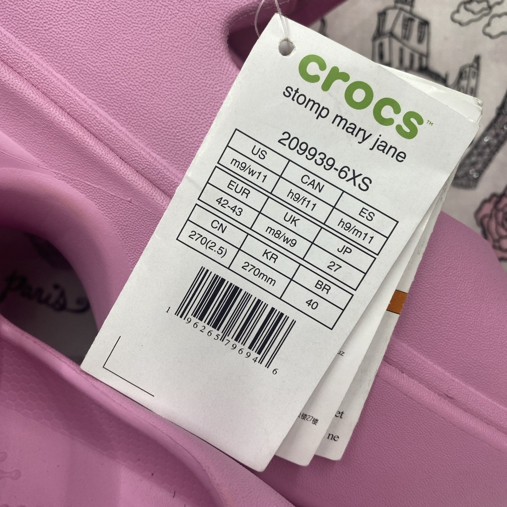 CROCS STOMP MARY JANE SANDAL 209939-6XS PINK TWEED US M9/W11 Brand New No Bag - Picture 2 of 7